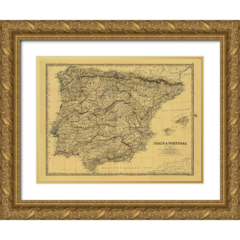 Spain, Portugal, 1861 - Tea Stained Gold Ornate Wood Framed Art Print with Double Matting by Johnston, Alexander Keith