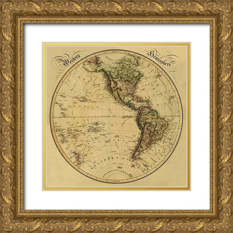 Western Hemisphere, 1831 - Tea Stained Gold Ornate Wood Framed Art Print with Double Matting by Lizars, Daniel