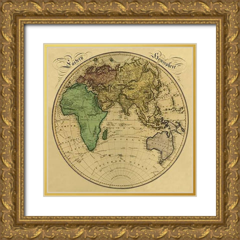 Eastern Hemisphere, 1831 - Tea Stained Gold Ornate Wood Framed Art Print with Double Matting by Lizars, Daniel