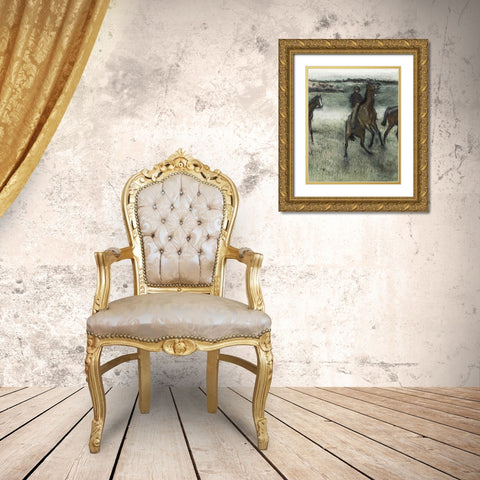 Race Horses (right) Gold Ornate Wood Framed Art Print with Double Matting by Degas, Edgar