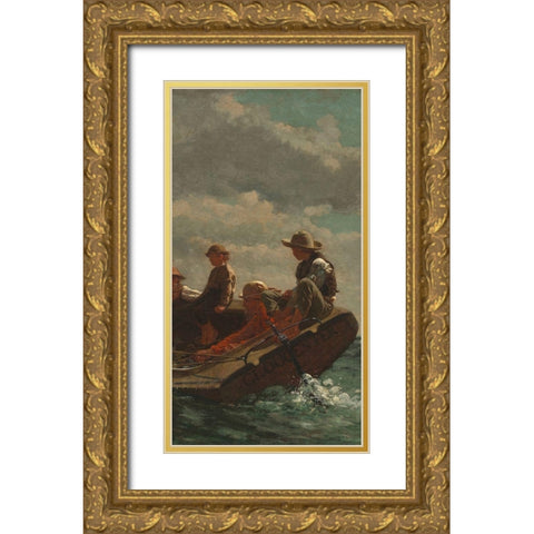 Breezing Up (center) Gold Ornate Wood Framed Art Print with Double Matting by Homer, Winslow