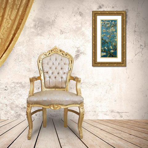 Blossoming Almond Tree - center Gold Ornate Wood Framed Art Print with Double Matting by Van Gogh, Vincent