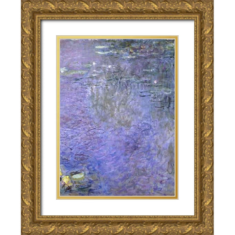 Water Lilies: Morning, c. 1914-26 (center) Gold Ornate Wood Framed Art Print with Double Matting by Monet, Claude