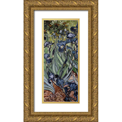 Irises (center) Gold Ornate Wood Framed Art Print with Double Matting by Van Gogh, Vincent
