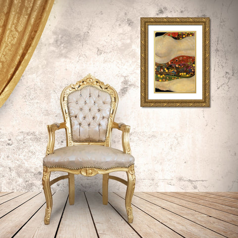 Sea Serpents V - left Gold Ornate Wood Framed Art Print with Double Matting by Klimt, Gustav