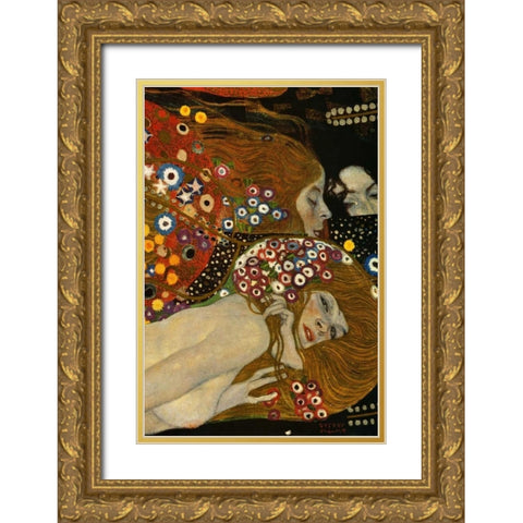 Sea Serpents V - right Gold Ornate Wood Framed Art Print with Double Matting by Klimt, Gustav