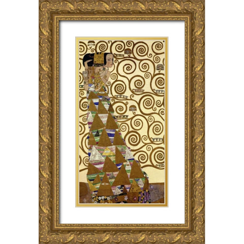 The Stoclet Frieze - left Gold Ornate Wood Framed Art Print with Double Matting by Klimt, Gustav