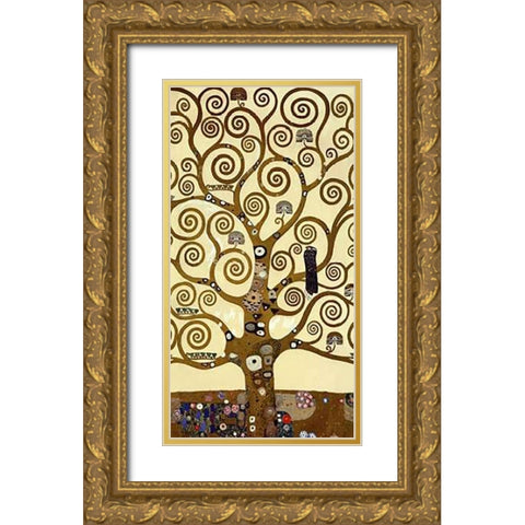 The Stoclet Frieze (center) Gold Ornate Wood Framed Art Print with Double Matting by Klimt, Gustav