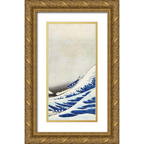 The Great Wave of Kanagawa - right Gold Ornate Wood Framed Art Print with Double Matting by Hokusai