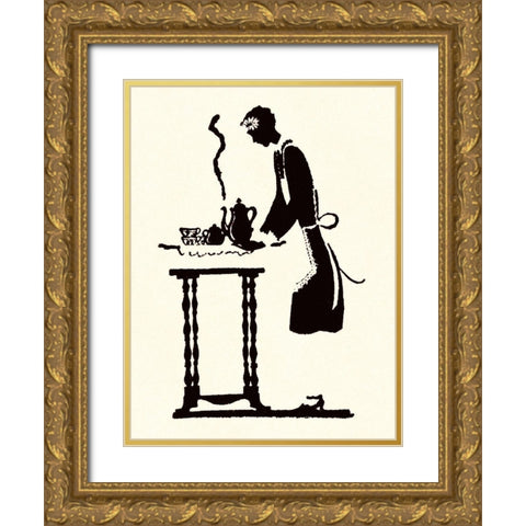 Maid Prepares Hot and Steaming Coffee Gold Ornate Wood Framed Art Print with Double Matting by Parrish, Maxfield