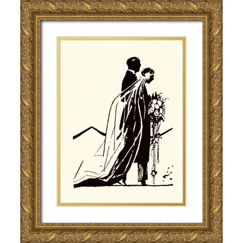 Couple Side by Side Moving Toward a Wedding Ceremony Gold Ornate Wood Framed Art Print with Double Matting by Parrish, Maxfield