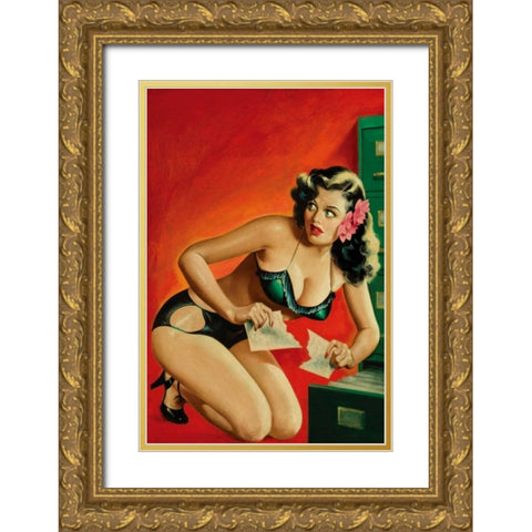 Special Detective Pulp Cover: Evidence Gold Ornate Wood Framed Art Print with Double Matting by Driben, Peter
