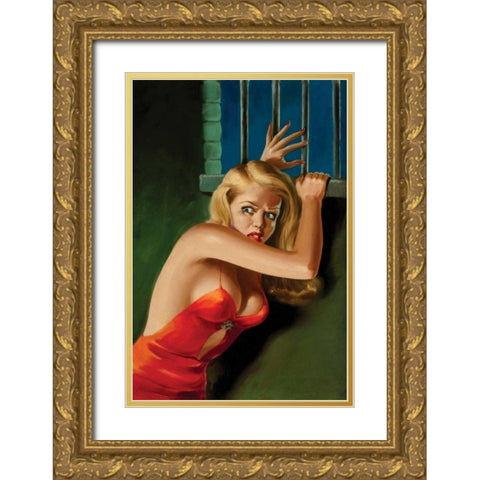 The Prisoner - Pulp Cover Gold Ornate Wood Framed Art Print with Double Matting by Driben, Peter