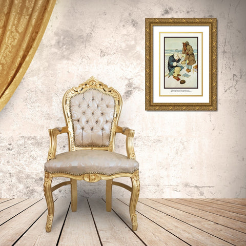 Teddy Roosevelts Bears: Teddy B and Teddy G Are Seasick Gold Ornate Wood Framed Art Print with Double Matting by Culver, R.K.