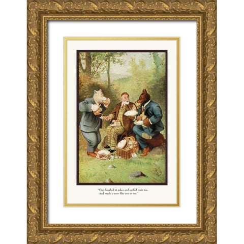 Teddy Roosevelts Bears: Teddy B and Teddy G at a Picnic Gold Ornate Wood Framed Art Print with Double Matting by Culver, R.K.