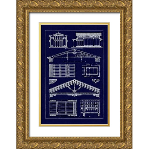 Internal Decoration of Roof (Blueprint) Gold Ornate Wood Framed Art Print with Double Matting by Buhlmann, J.