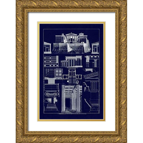 The Propylaea of the Acropolis at Athens (Blueprint) Gold Ornate Wood Framed Art Print with Double Matting by Buhlmann, J.