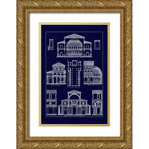 Interior of Basilica (Blueprint) Gold Ornate Wood Framed Art Print with Double Matting by Buhlmann, J.
