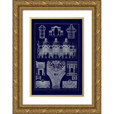 Cupola Vaulting of the Renaissance (Blueprint) Gold Ornate Wood Framed Art Print with Double Matting by Buhlmann, J.