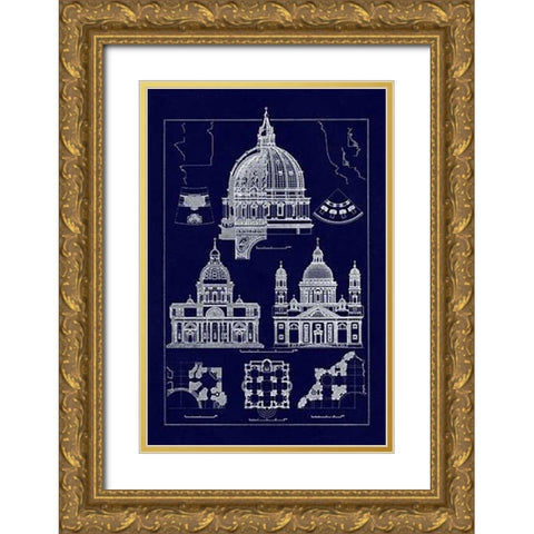 The Domeas Central Crowning Feature of the Renaissance (Blueprint) Gold Ornate Wood Framed Art Print with Double Matting by Buhlmann, J.