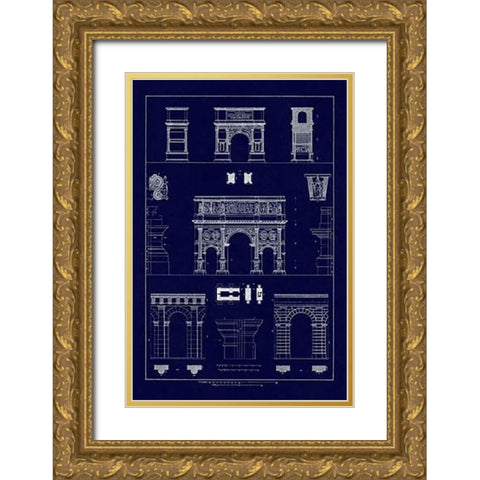 Arches and Arcades (Blueprint) Gold Ornate Wood Framed Art Print with Double Matting by Buhlmann, J.