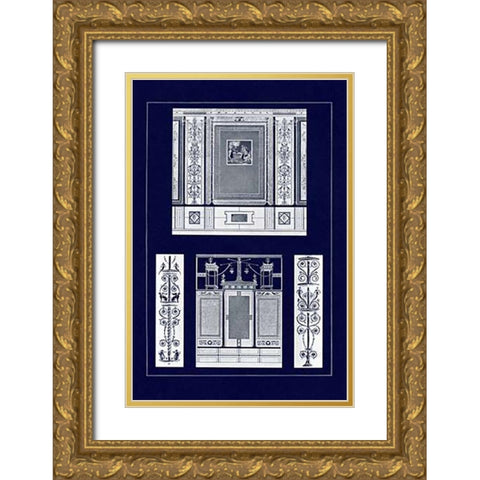 Ancient Wall Paintings (Blueprint) Gold Ornate Wood Framed Art Print with Double Matting by Buhlmann, J.