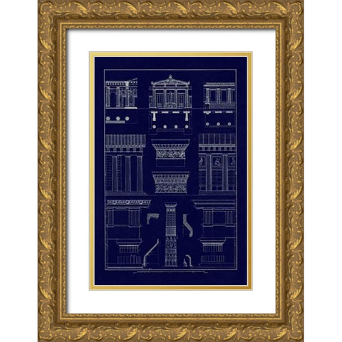 Doric Order, Temple of Zeus and Cased Column (Blueprint) Gold Ornate Wood Framed Art Print with Double Matting by Buhlmann, J.