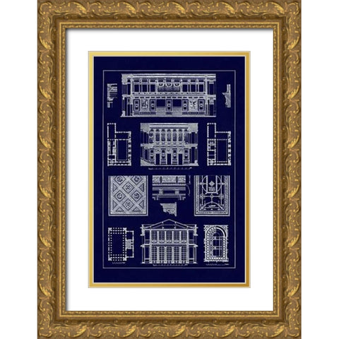 Halls with Galleries (Blueprint) Gold Ornate Wood Framed Art Print with Double Matting by Buhlmann, J.