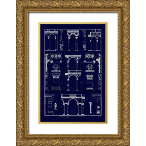 Arcades of the Renaissance (Blueprint) Gold Ornate Wood Framed Art Print with Double Matting by Buhlmann, J.