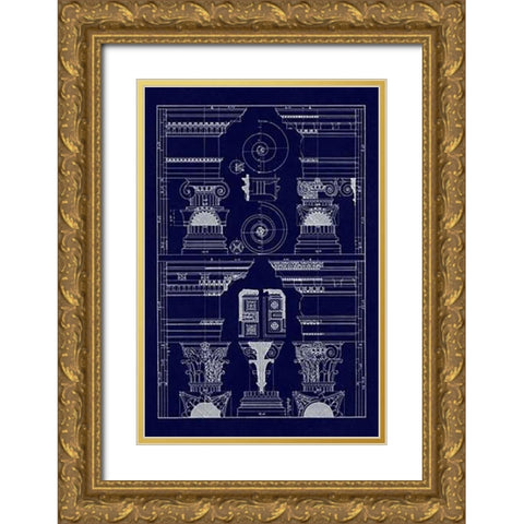 Pediments of the Renaissance (Blueprint) Gold Ornate Wood Framed Art Print with Double Matting by Buhlmann, J.