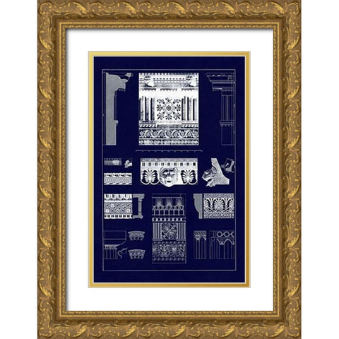Entablatures, Terracottas and Cymas (Blueprint) Gold Ornate Wood Framed Art Print with Double Matting by Buhlmann, J.