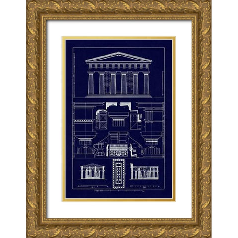 Temple of Vintageeidon at Paestum (Blueprint) Gold Ornate Wood Framed Art Print with Double Matting by Buhlmann, J.