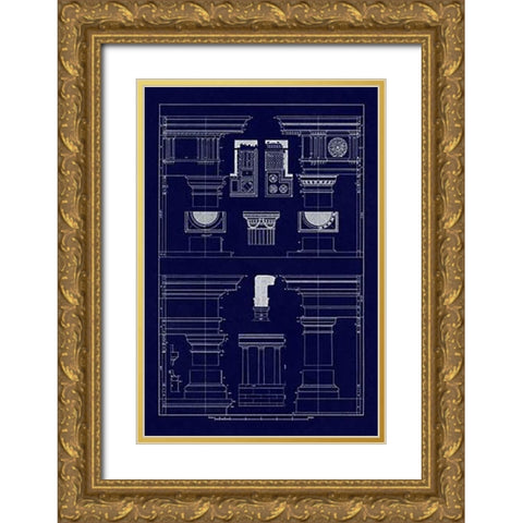 Doric, Tuscan Orders and Columns (Blueprint) Gold Ornate Wood Framed Art Print with Double Matting by Buhlmann, J.