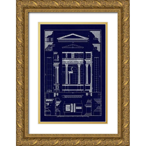 Pediment of Temple at Assisi (Blueprint) Gold Ornate Wood Framed Art Print with Double Matting by Buhlmann, J.