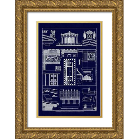 Temple of Athene and Theseus, PolyMuseumome (Blueprint) Gold Ornate Wood Framed Art Print with Double Matting by Buhlmann, J.