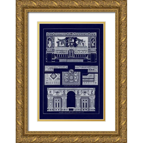 Decoration of Large Halls, PolyMuseumome (Blueprint) Gold Ornate Wood Framed Art Print with Double Matting by Buhlmann, J.