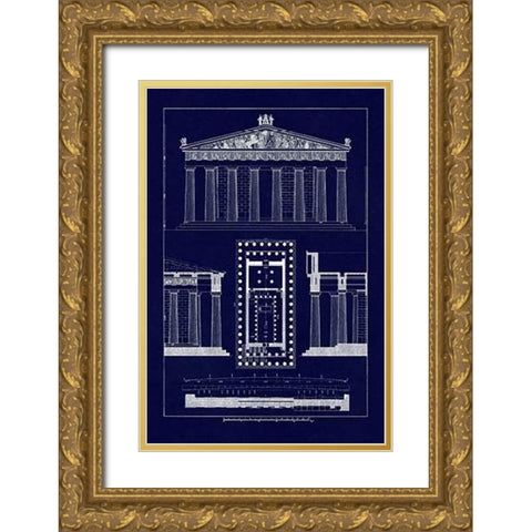 The Parthenon at Athens, PolyMuseumome (Blueprint) Gold Ornate Wood Framed Art Print with Double Matting by Buhlmann, J.