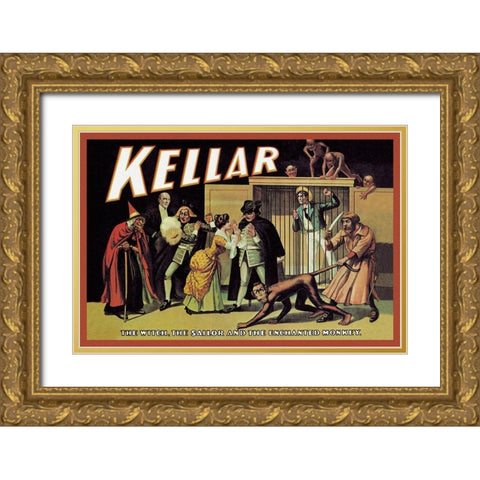 Magicians: Kellar: The Witch, the Sailor and the Enchanted Monkey Gold Ornate Wood Framed Art Print with Double Matting by Unknown