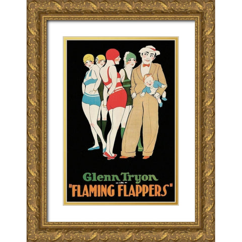 Vintage Film Posters: Flaming Flappers Gold Ornate Wood Framed Art Print with Double Matting by Unknown