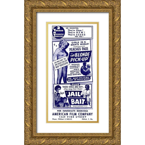 Vintage Vices: Blonde Pick-Up and Jail Bait Gold Ornate Wood Framed Art Print with Double Matting by Vintage Vices