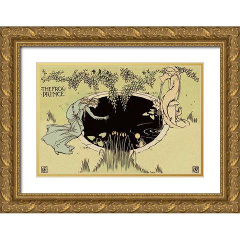 Frog Prince - The Fountain Gold Ornate Wood Framed Art Print with Double Matting by Crane, Walter