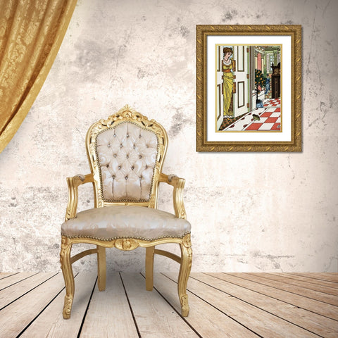 Frog Prince - Greeting the Frog Gold Ornate Wood Framed Art Print with Double Matting by Crane, Walter