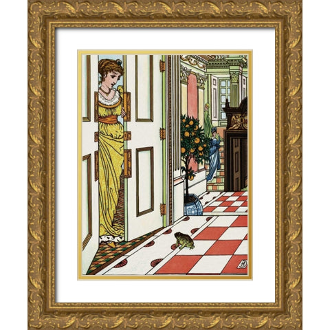 Frog Prince - Greeting the Frog Gold Ornate Wood Framed Art Print with Double Matting by Crane, Walter