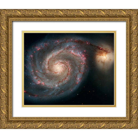 M51 - The Whirlpool Galaxy Gold Ornate Wood Framed Art Print with Double Matting by NASA