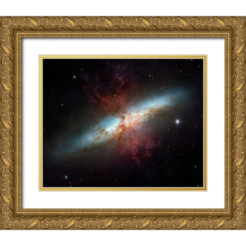 M82 - Starburst Galaxy Gold Ornate Wood Framed Art Print with Double Matting by NASA