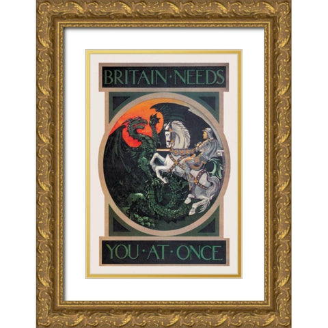 WWI: Britain Needs You at Once Gold Ornate Wood Framed Art Print with Double Matting by Anonymous