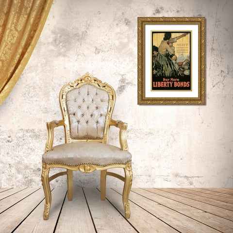 WWI: Must Children Die and Mothers Plead In Vain? Gold Ornate Wood Framed Art Print with Double Matting by Unknown