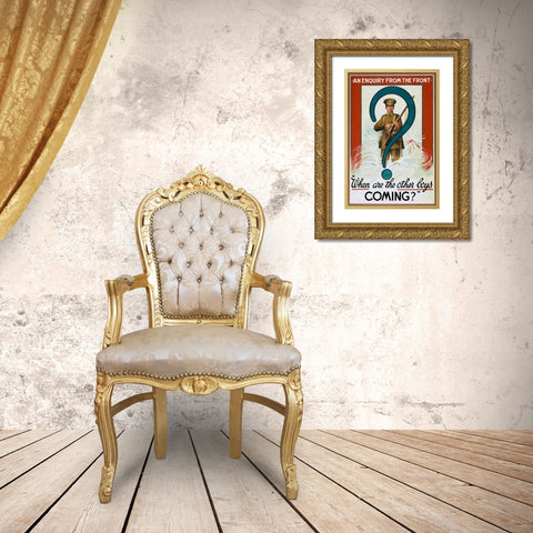 WWI: Enquiry from the Front Gold Ornate Wood Framed Art Print with Double Matting by Unknown