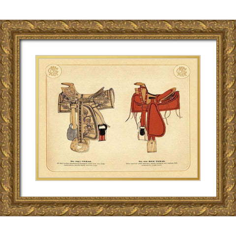 Saddles and Tack: Texas and Red Texas Saddles Gold Ornate Wood Framed Art Print with Double Matting by Unknown