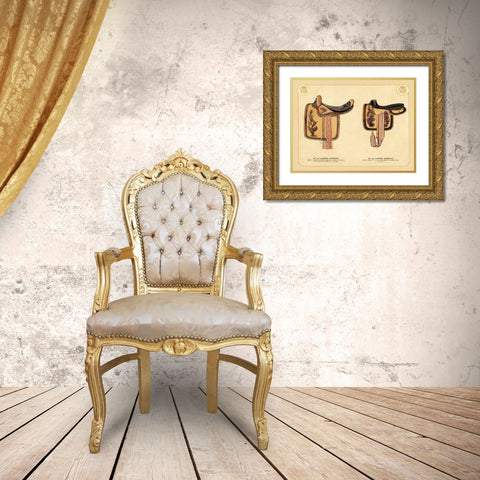 Saddles and Tack: Ladies Saddles #4 Gold Ornate Wood Framed Art Print with Double Matting by Unknown